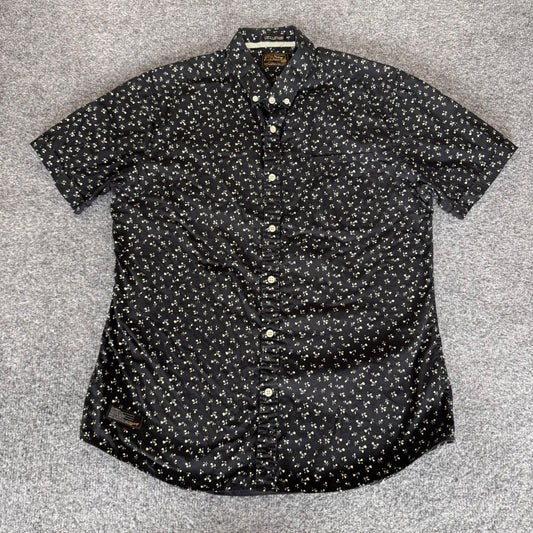 7 Diamonds Mens Medium Black Floral Short Sleeve Button Down Shirt Casual Modern