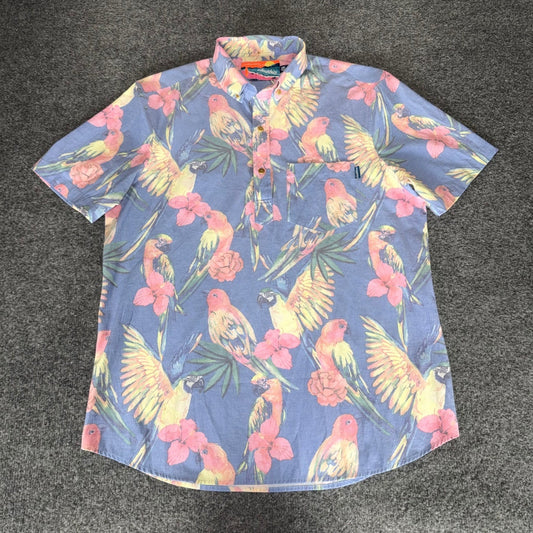 Chubbies Mens Large Popover Shirt Tropical Parrot Floral Short Sleeve Casual Fun