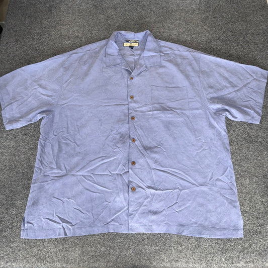 Tommy Bahama Mens XXL Blue 100% Silk Tropical Leaf Jacquard Camp Shirt Hawaiian