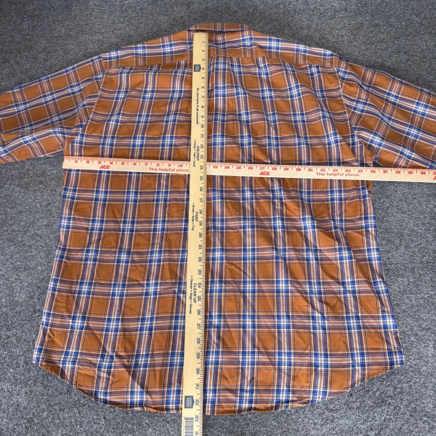 Faconnable Mens XL Orange Blue Plaid Cotton Button Down Shirt Long Sleeve Casual