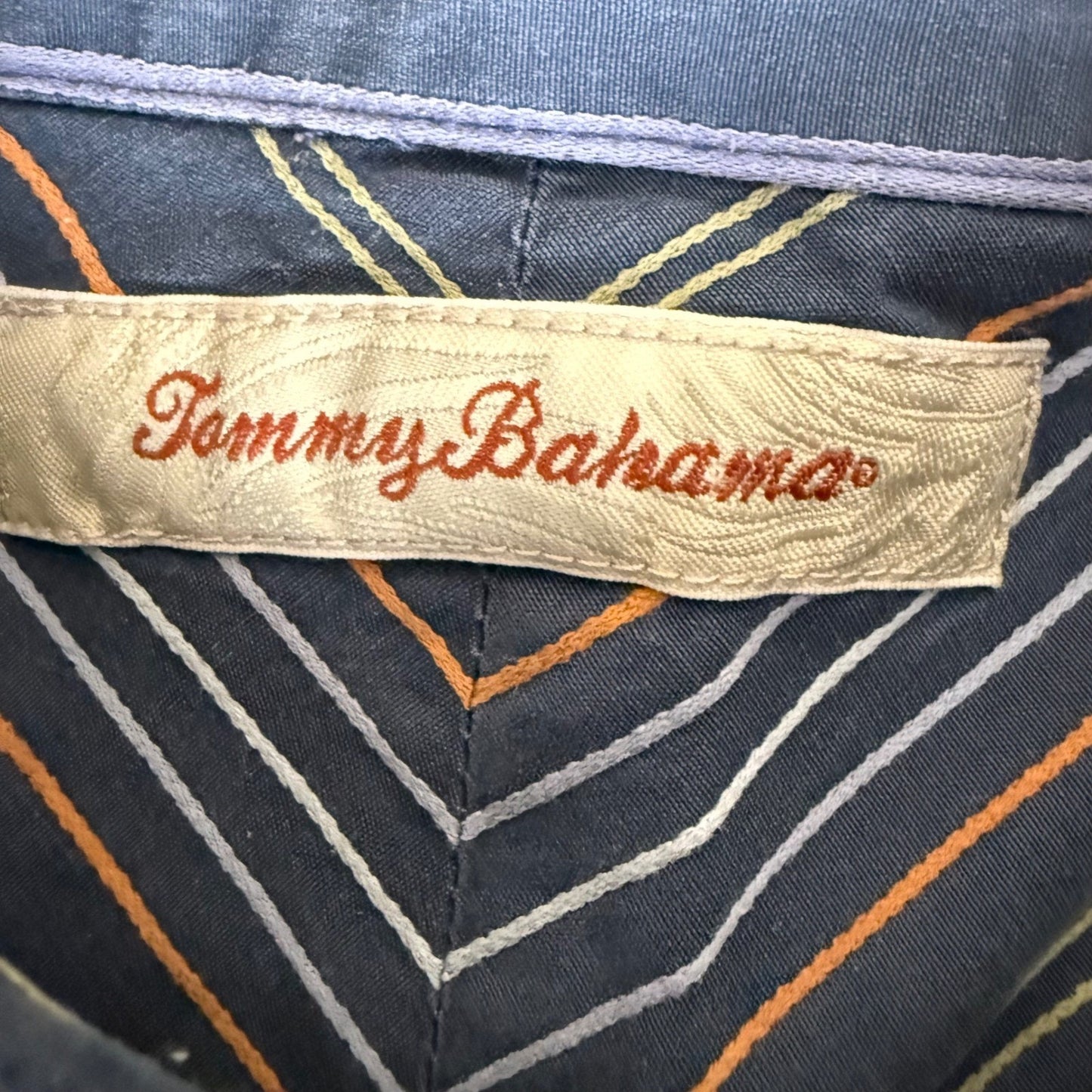 Tommy Bahama Mens XXL Blue Striped 100% Silk Long Sleeve Button Up Shirt Casual
