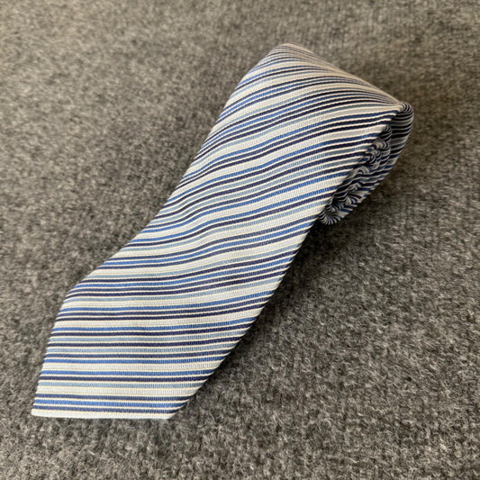 Banana Republic Mens Blue White Striped Silk Cotton Necktie Made in Italy Casual