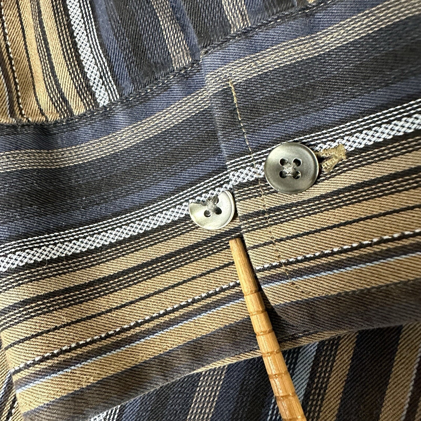 Tasso Elba Shirt Mens 2XL Brown Blue Striped Button Up Long Sleeve Cotton Pocket