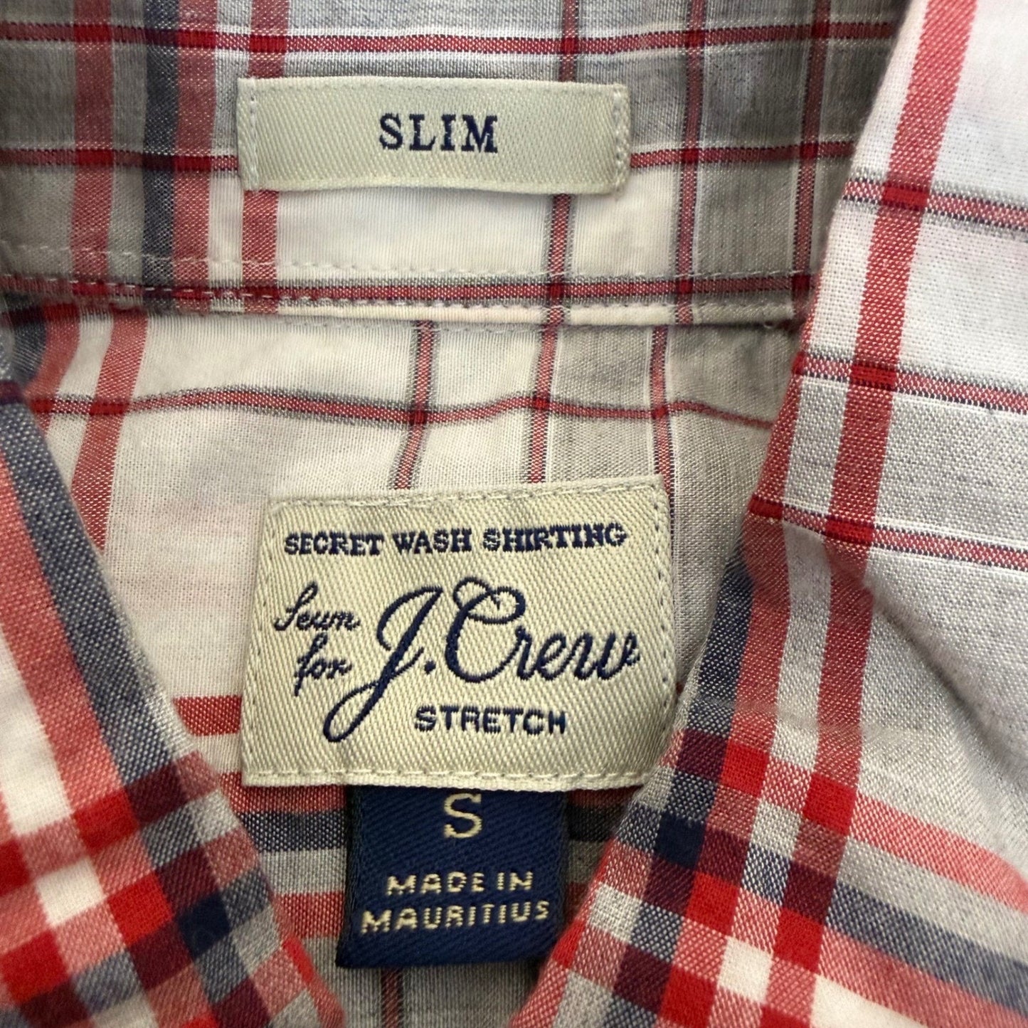 J.Crew Shirt Mens Small Gray Red Plaid Slim Fit Stretch Button Down Long Sleeve