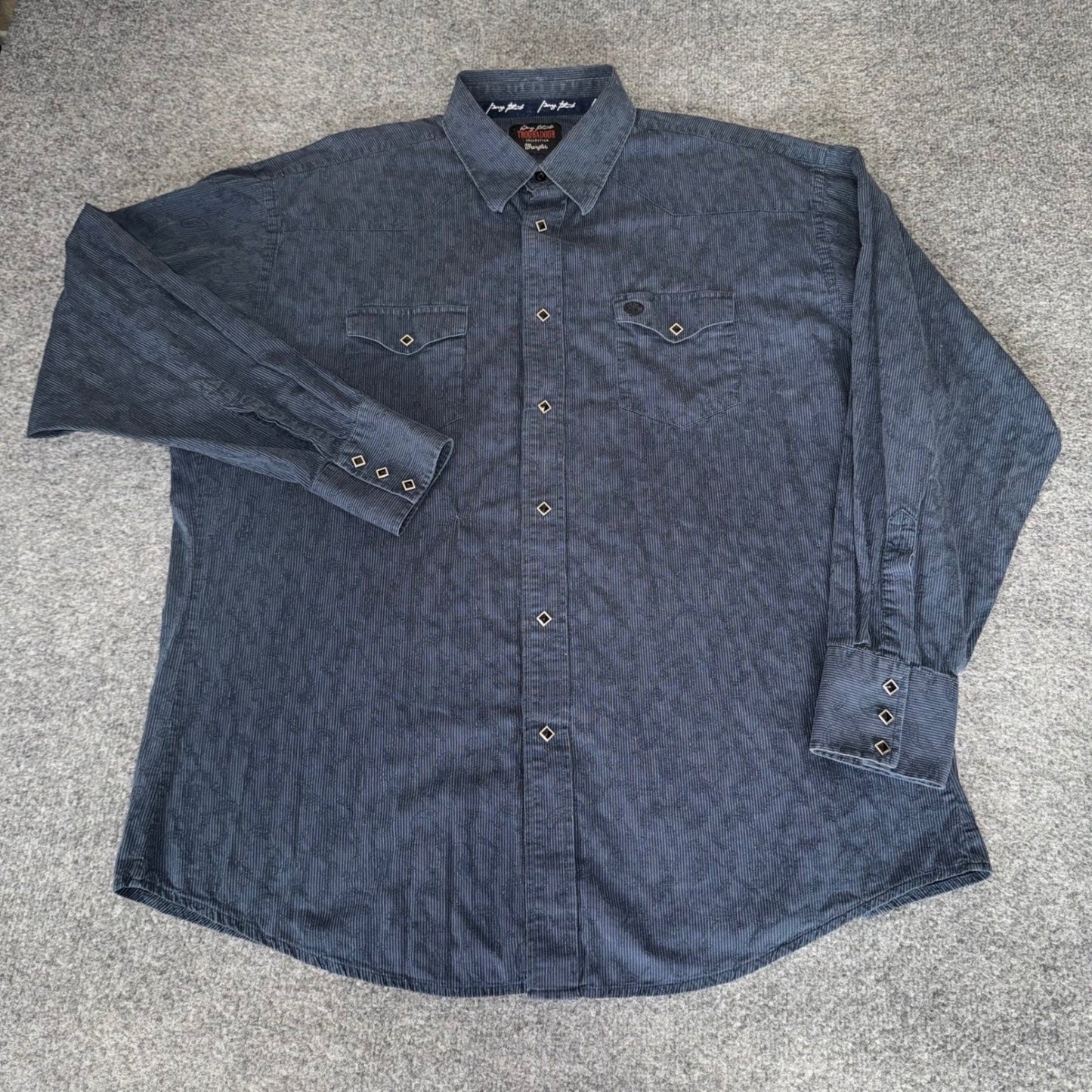 Wrangler George Strait Troubadour Western Snap Shirt Men 2XL Navy Paisley Cowboy