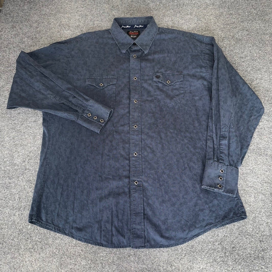 Wrangler George Strait Troubadour Western Snap Shirt Men 2XL Navy Paisley Cowboy