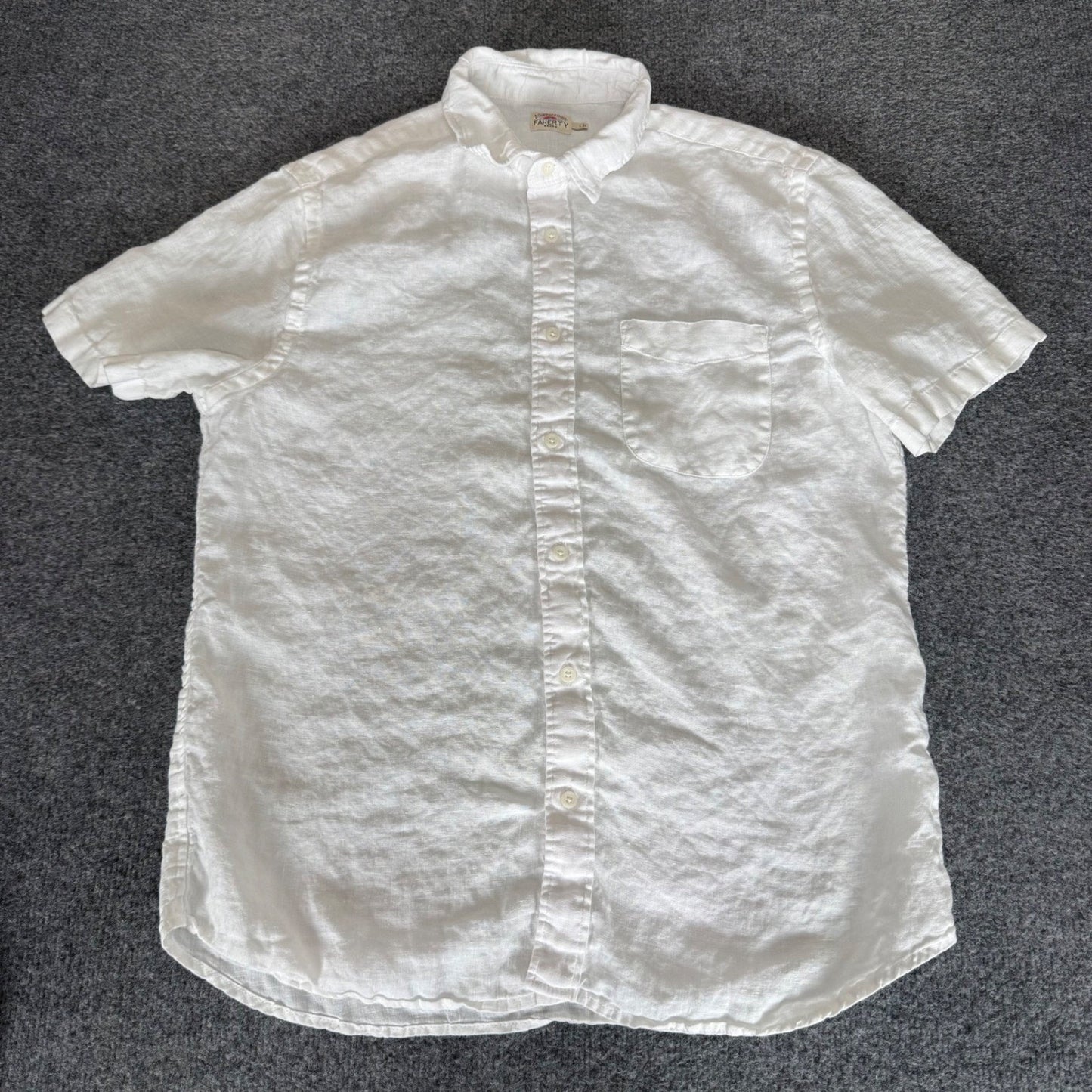 Faherty White Linen Shirt Mens Large Short Sleeve Button Up Casual Summer Beach