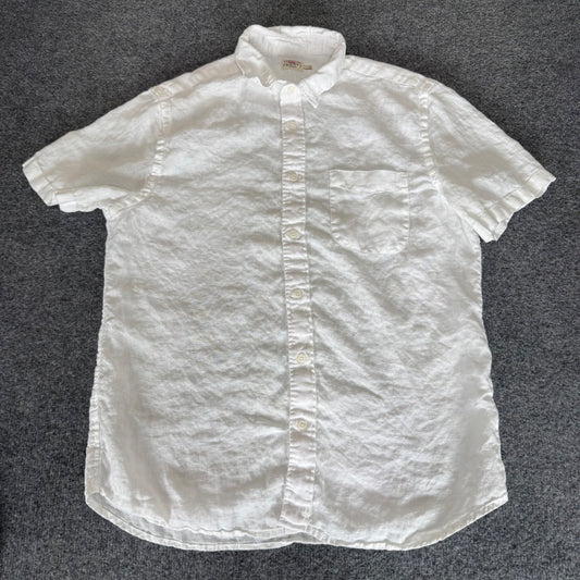 Faherty White Linen Shirt Mens Large Short Sleeve Button Up Casual Summer Beach