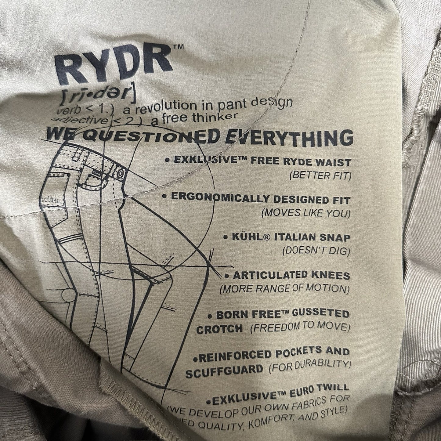 Kuhl Rydr Men's 38x30 Beige Mid-Rise Outdoor Hiking Pants Gorpcore Heavy-Duty
