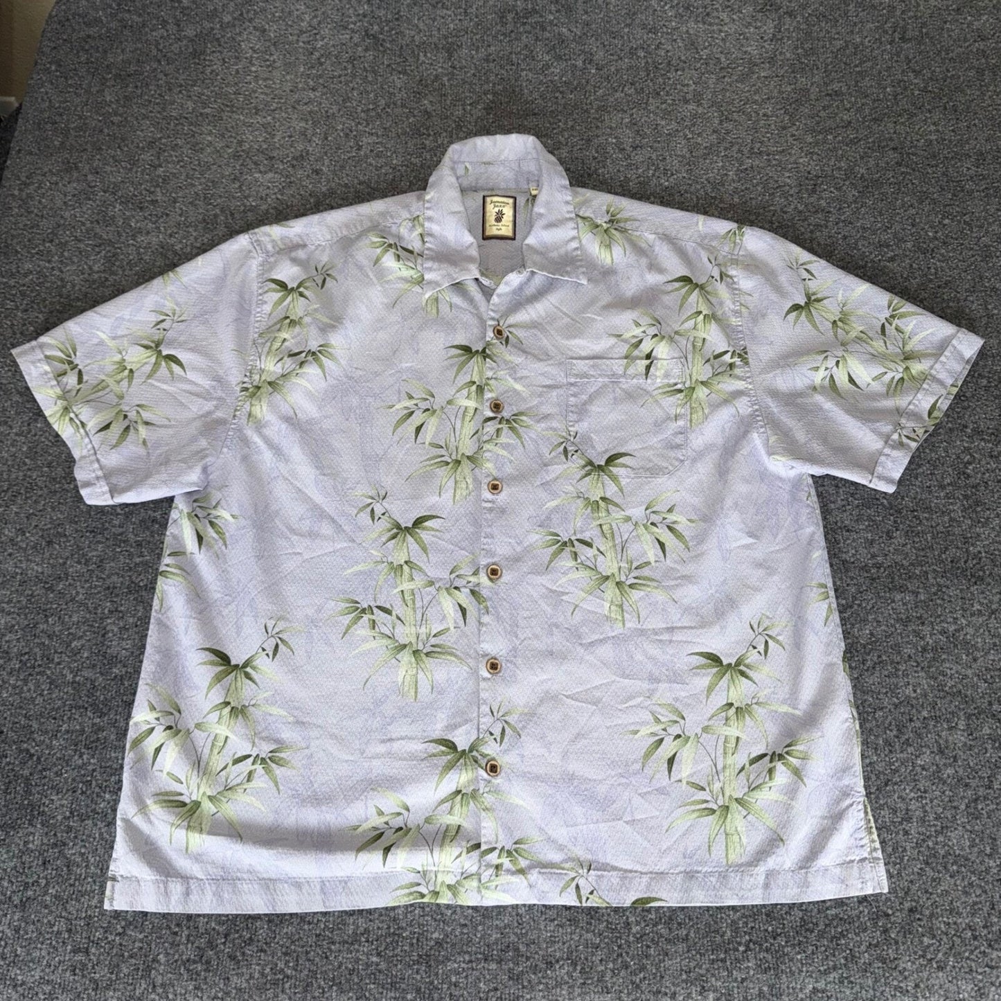 Jamaica Jaxx Hawaiian Shirt Mens 2XL Silk Blue Bamboo Print Island Style Aloha