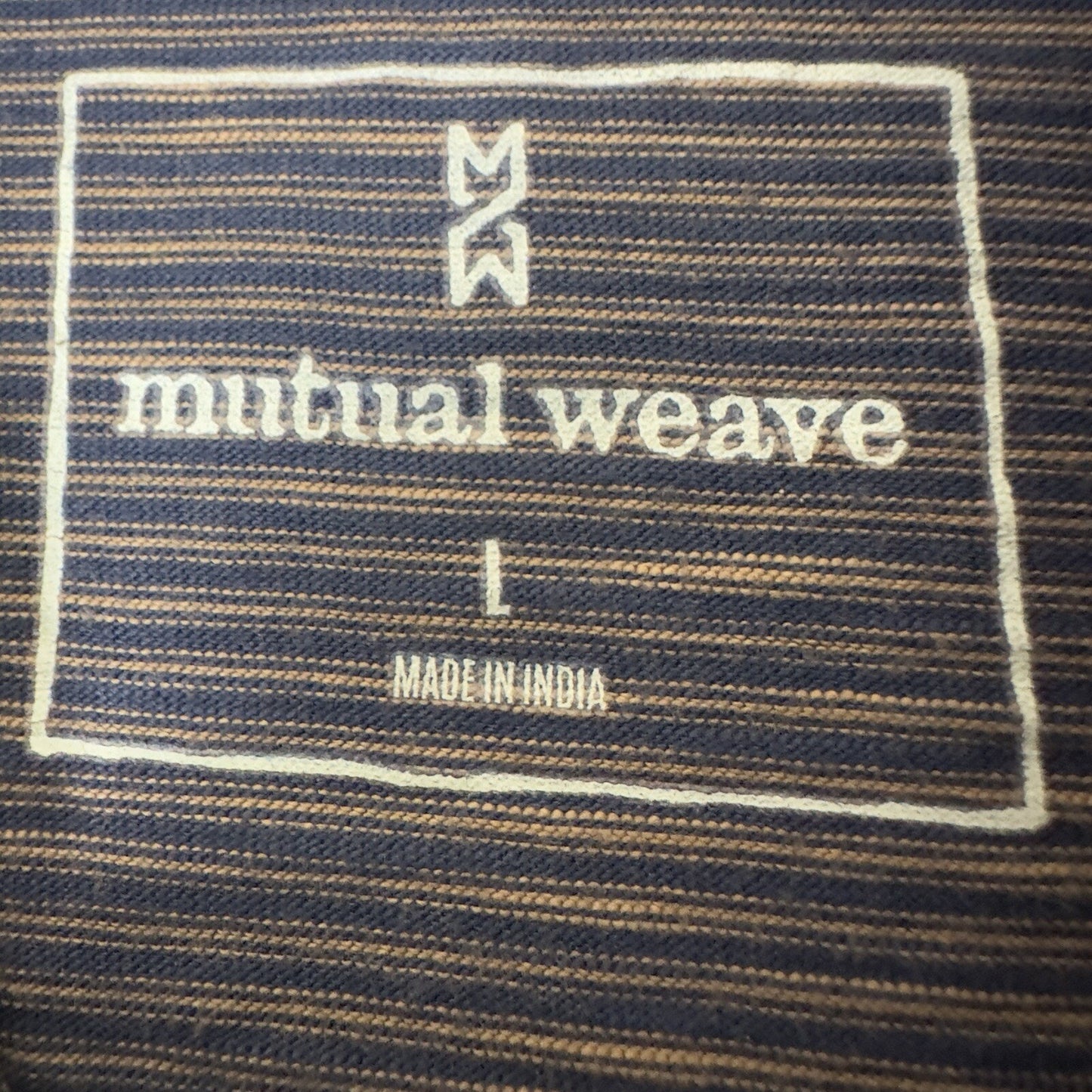 Mutual Weave Polo Shirt Mens L Brown Striped Short Sleeve Pullover Pocket Adult