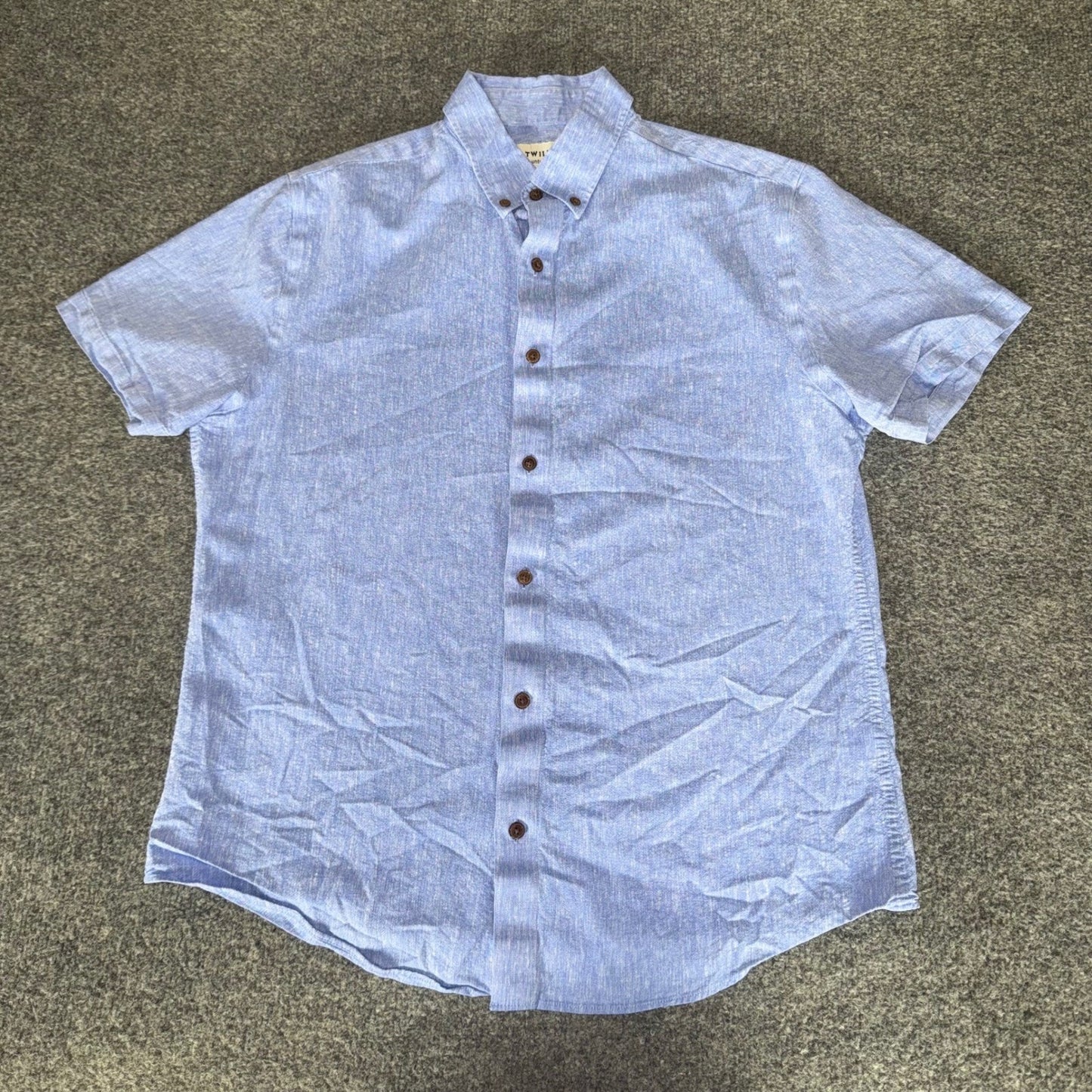 Twillory Untuckable Shirt Mens Medium Tailored Fit Blue Linen Blend Short Sleeve