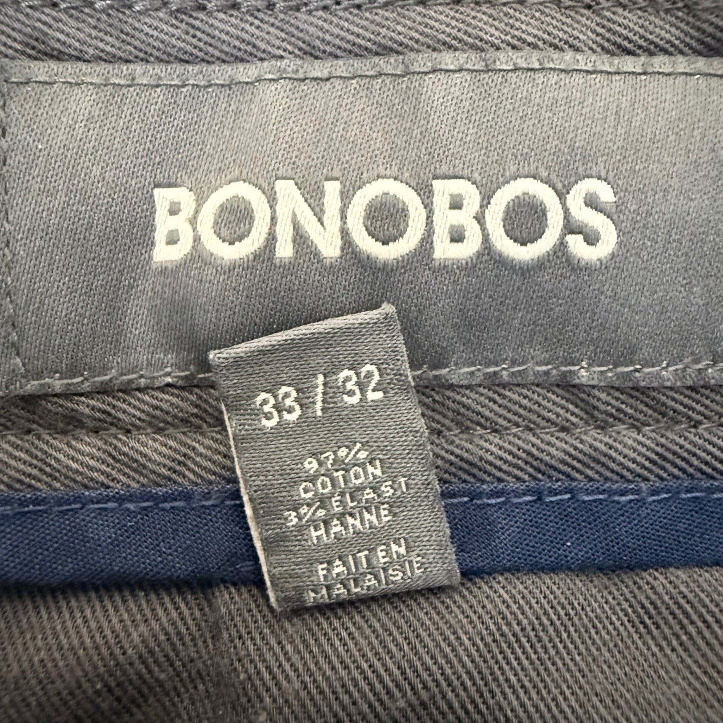 Bonobos Friday Pants Mens 33x32 Slim Fit Chino Trousers Grey Cotton Blend