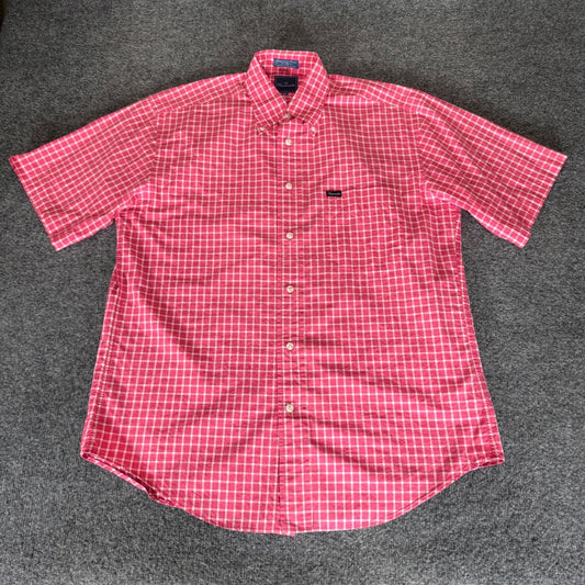 Faconnable Shirt Mens Medium Pink Plaid Short Sleeve Button Down Casual Resort