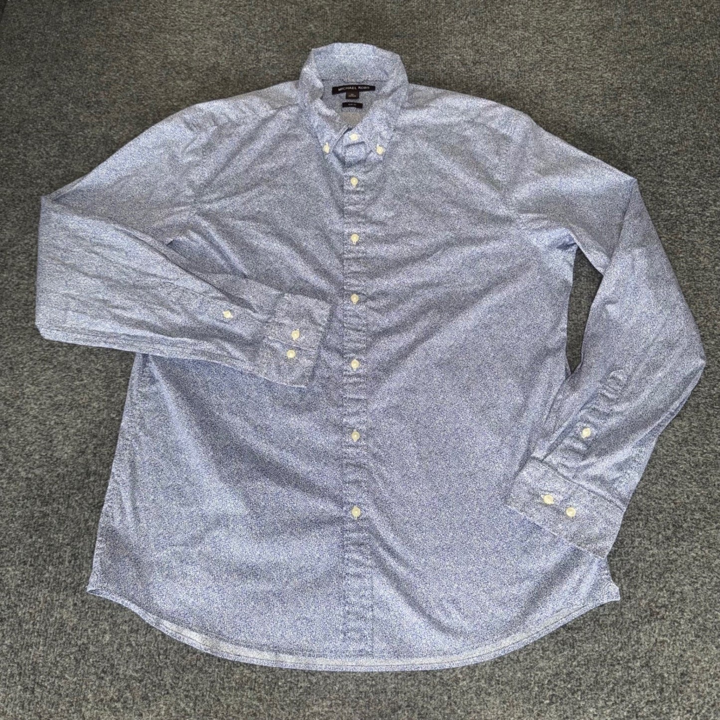 Michael Kors Mens XL Slim Fit Blue White Floral Button Down Long Sleeve Shirt