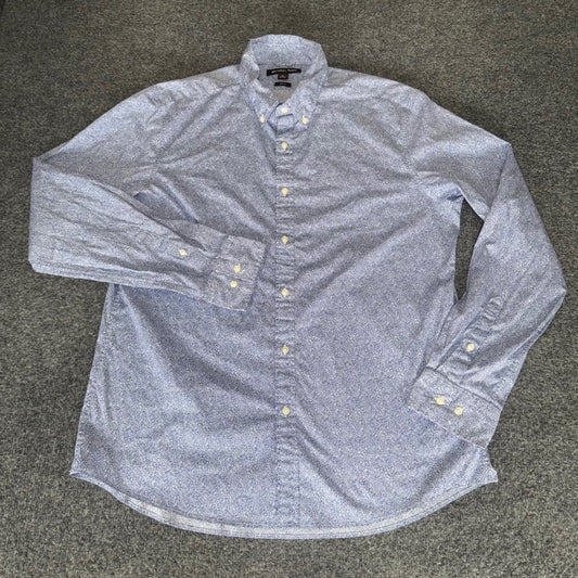 Michael Kors Mens XL Slim Fit Blue White Floral Button Down Long Sleeve Shirt