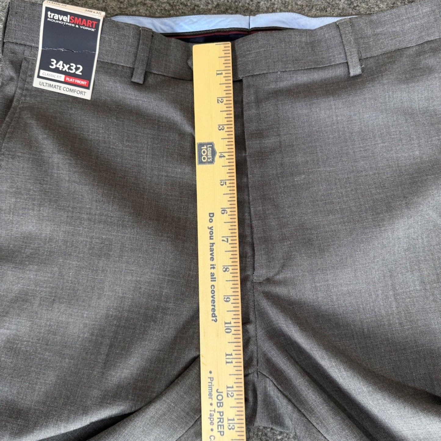 Roundtree & Yorke TravelSmart Mens 34x32 Gray Dress Pants Classic Fit Flat Front