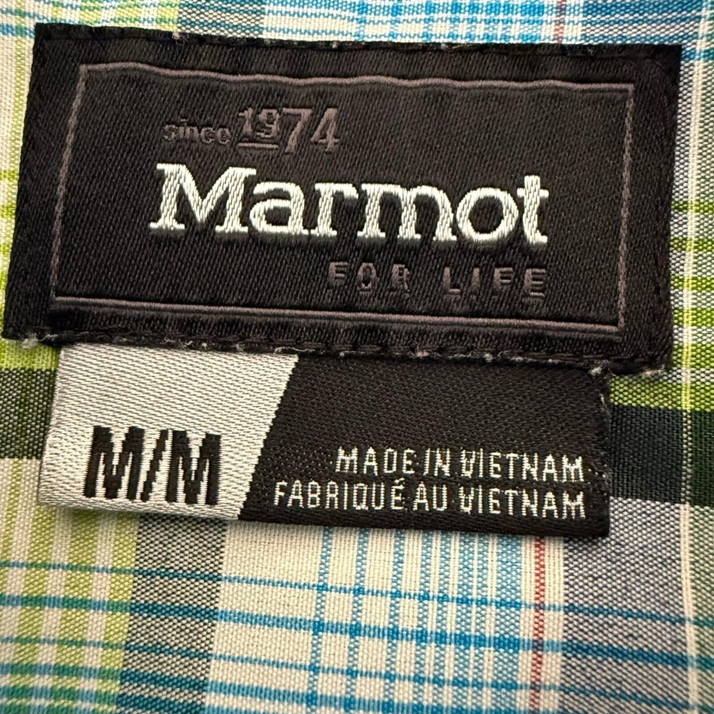 Marmot Shirt Mens Medium Plaid Button Up Outdoor Hiking Short Sleeve Lightweight
