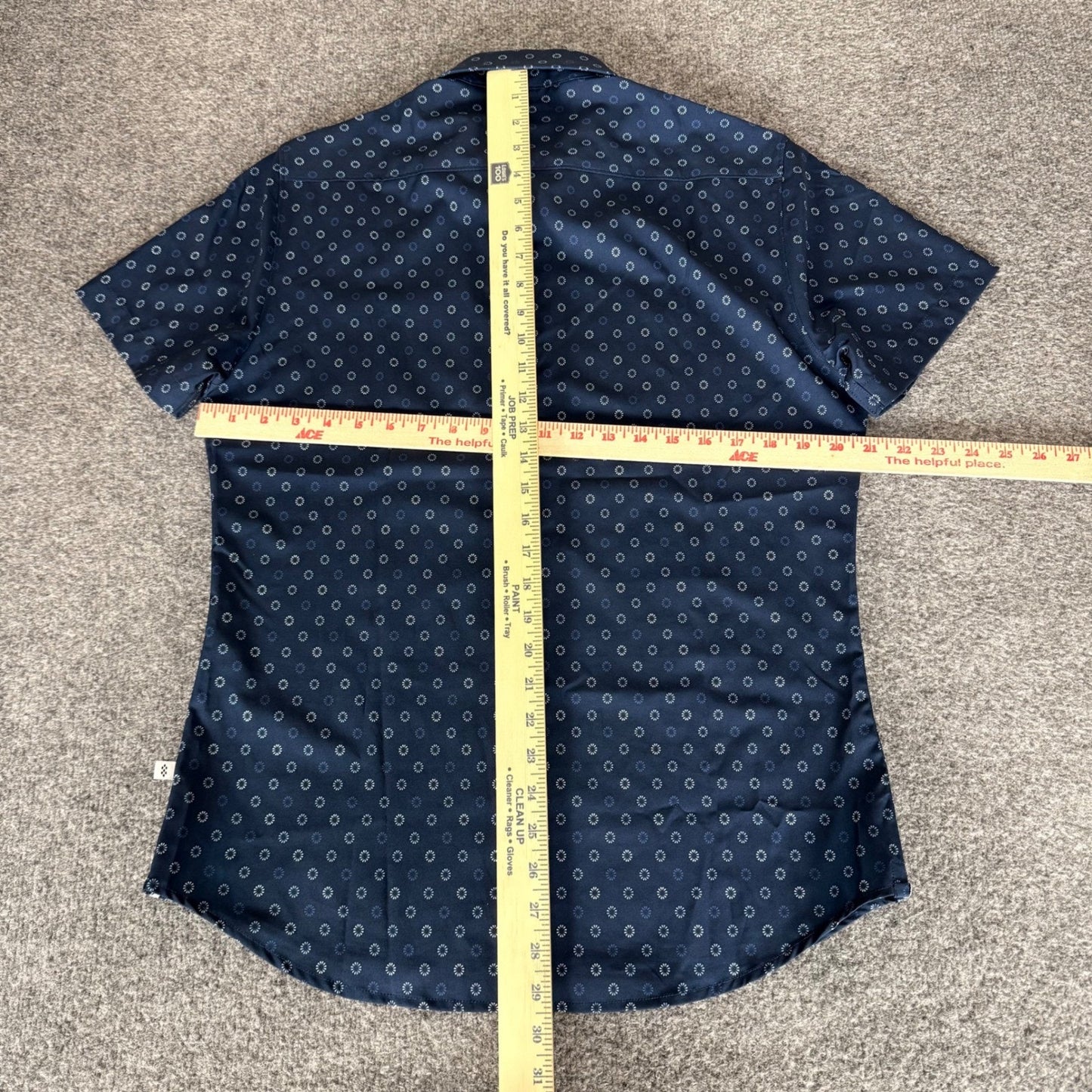 7Diamonds Mens Short Sleeve Button Up Shirt Small Navy Blue Geometric Stretch