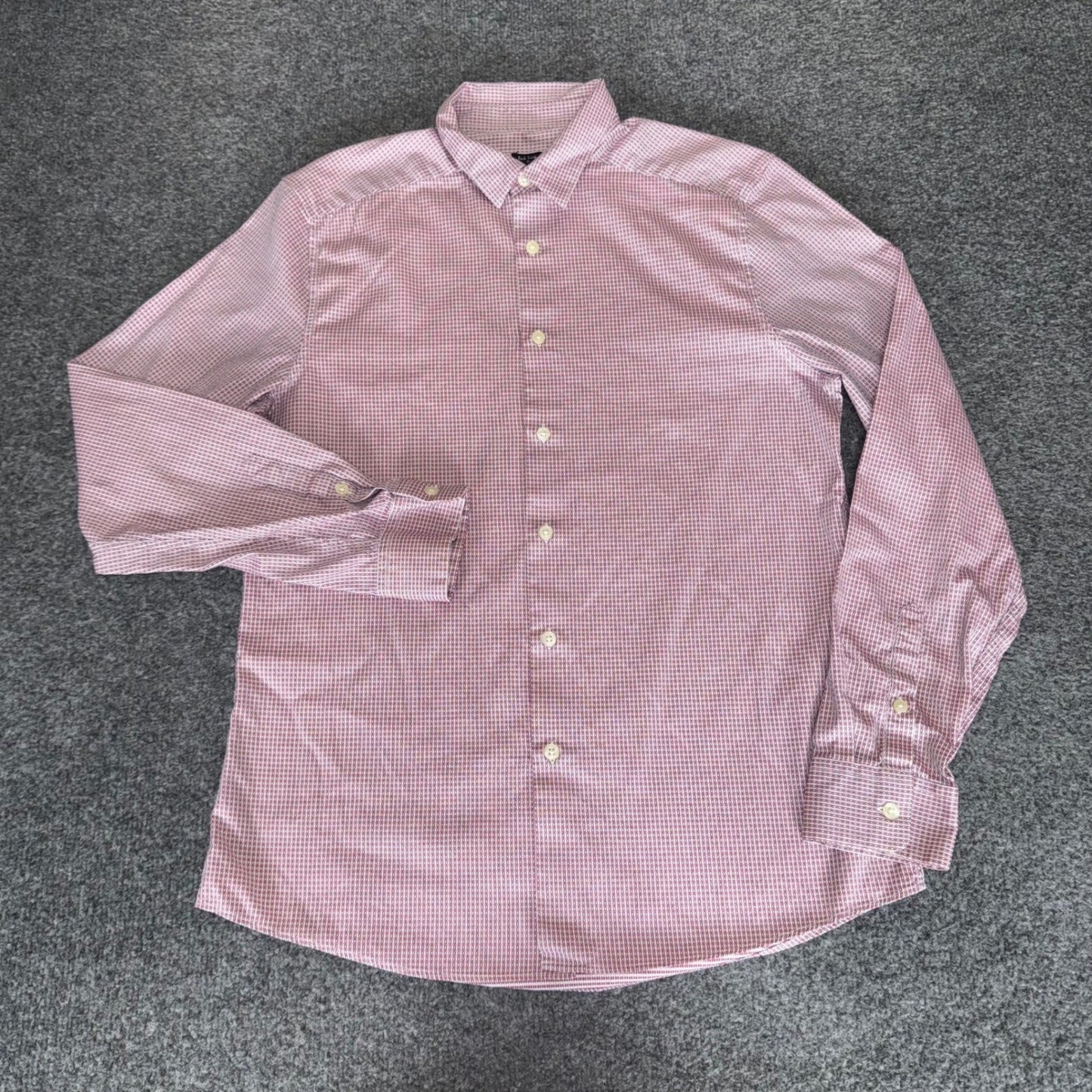 Paul Smith Mens Medium Red Micro Check Button Up Shirt Cotton Casual Classic