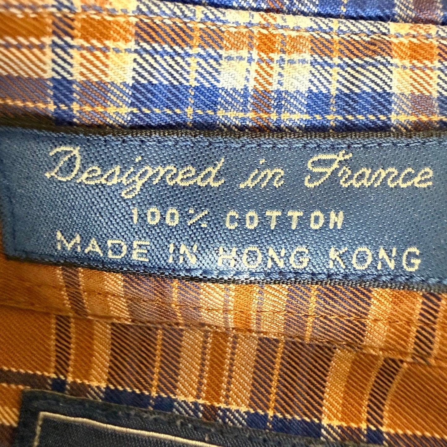 Faconnable Mens XL Orange Blue Plaid Cotton Button Down Shirt Long Sleeve Casual