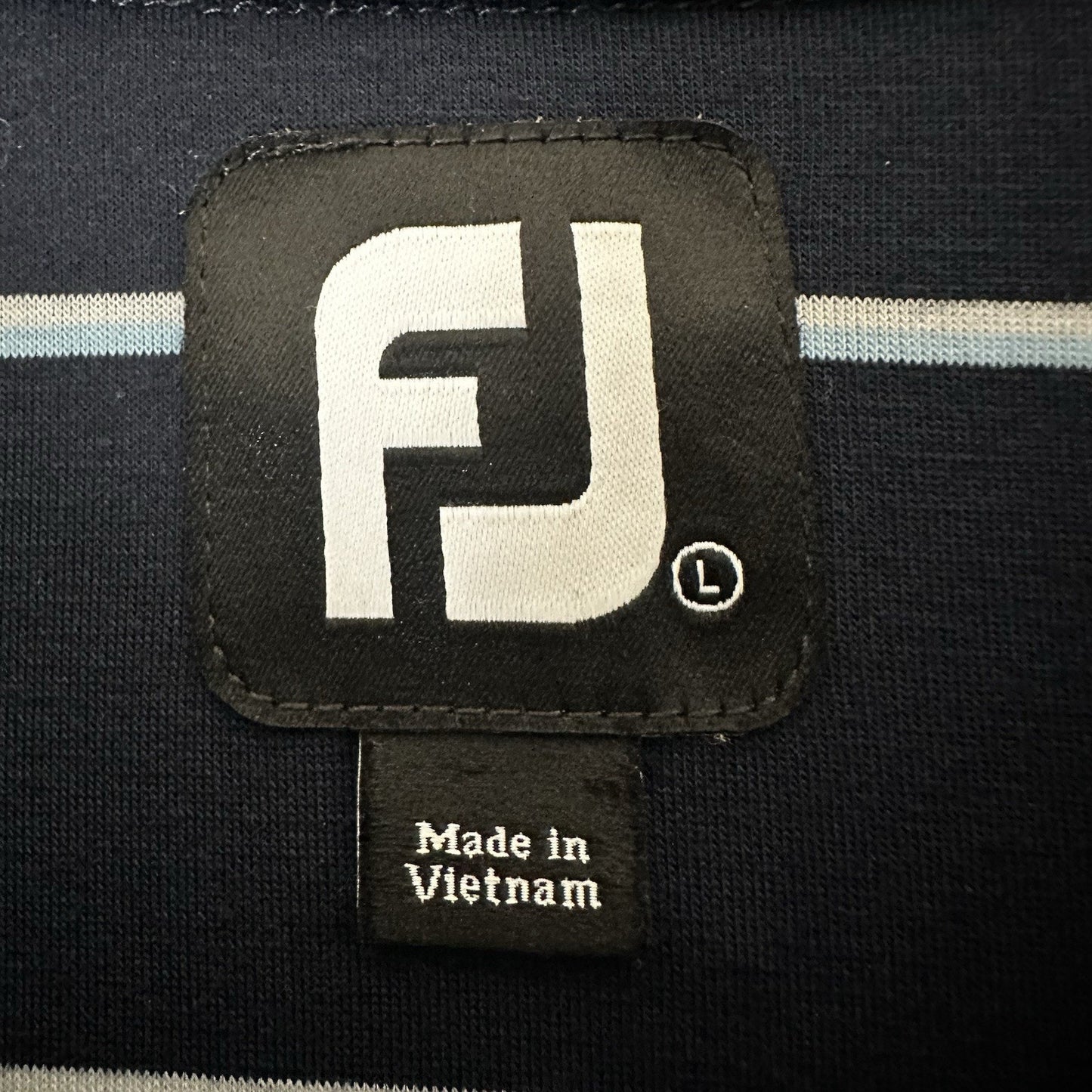Footjoy Polo Shirt Men's Large Blue Striped Golf Performance Short Sleeve Casual