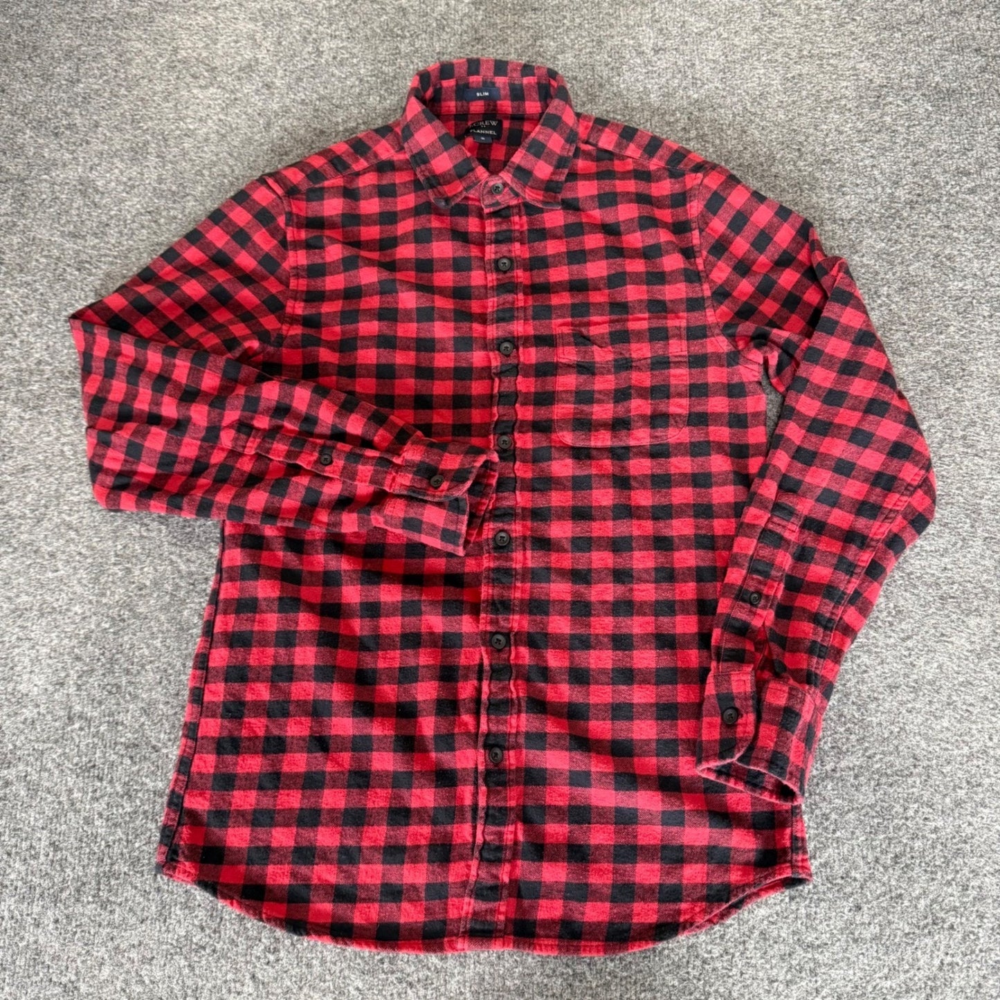 J.Crew Mens Slim Fit Flannel Shirt Red Black Buffalo Check Plaid Small Casual
