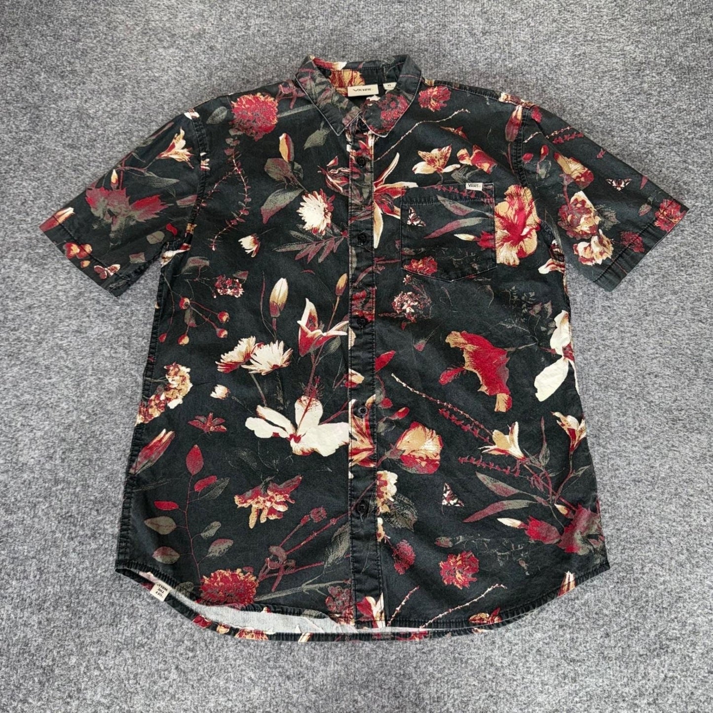Vans Mens Small Floral Hawaiian Short Sleeve Button Up Shirt Aloha Skate Casual