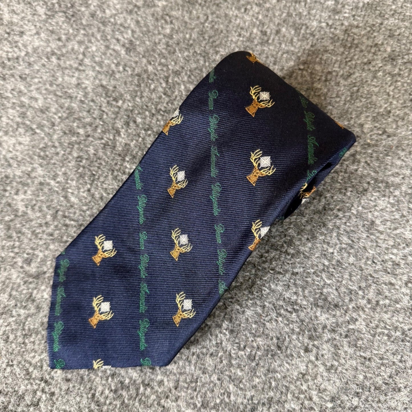 Robert Talbott Mens Silk Tie Navy Blue Stag Deer Hand Sewn USA Necktie Classic