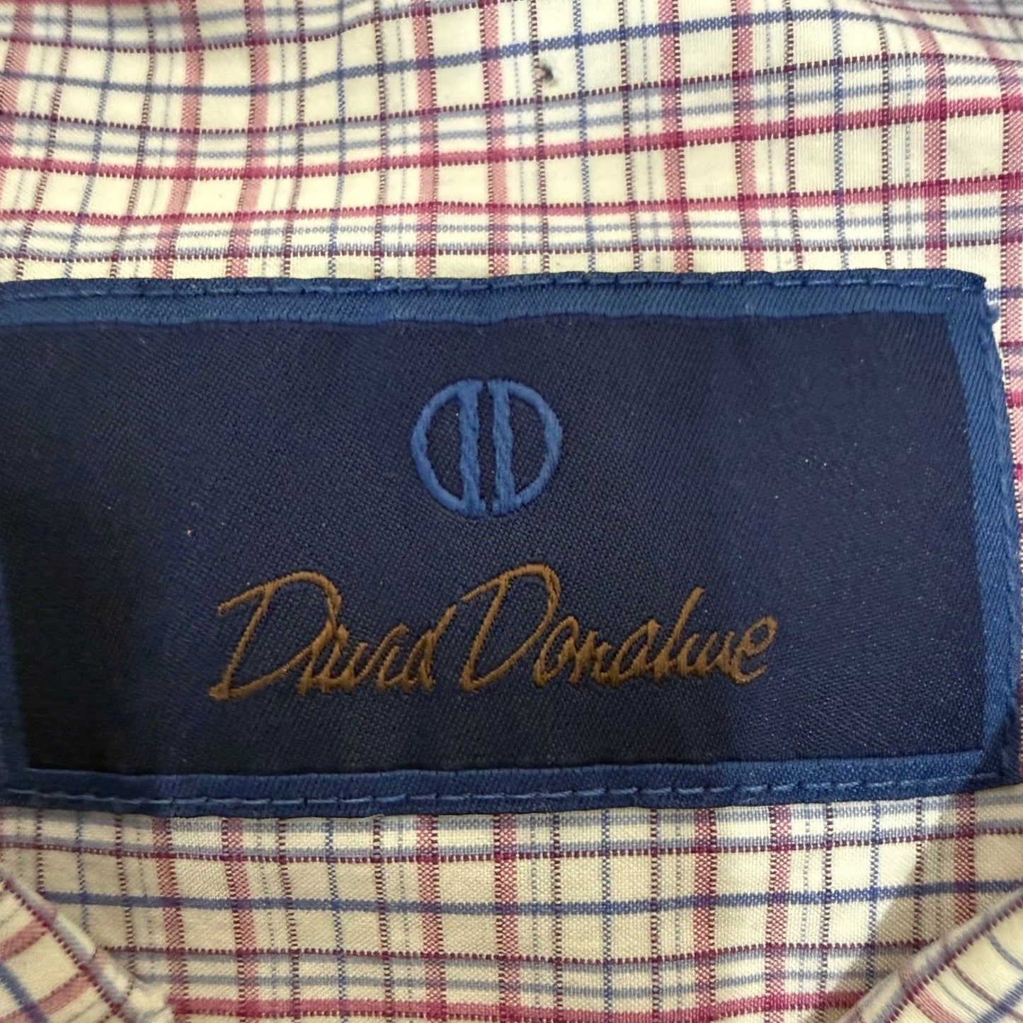 David Donahue Mens 18 36/37 Plaid Dress Shirt Blue Purple Cotton Button Down