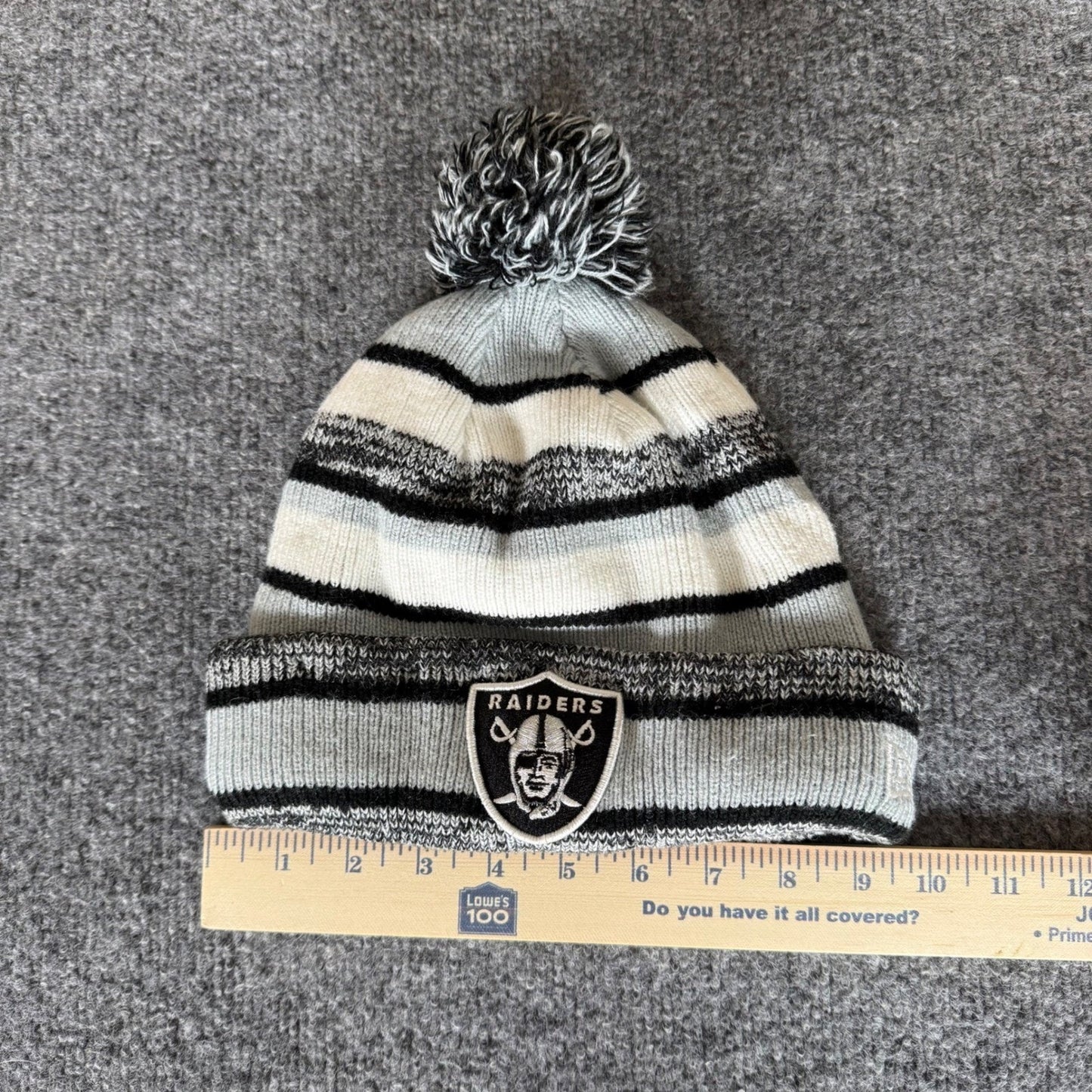 Las Vegas Raiders New Era Beanie Pom Pom Knit Hat NFL Football Striped One Size