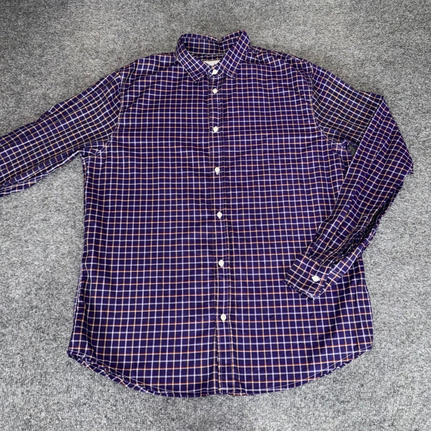 Frank & Eileen Paul Shirt Mens Large Purple Plaid Button Down Cotton Made in USA