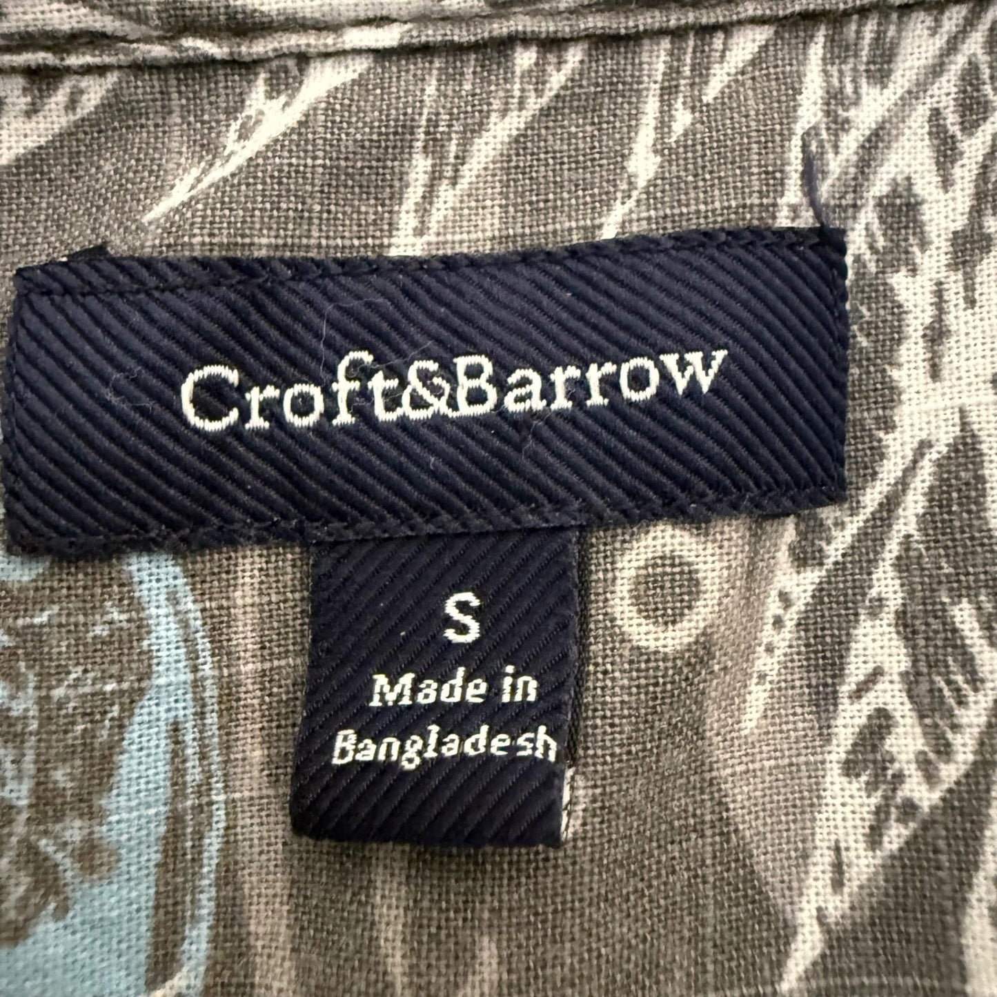 Croft & Barrow Fish Print Button Up Short Sleeve Casual Shirt Men's Small