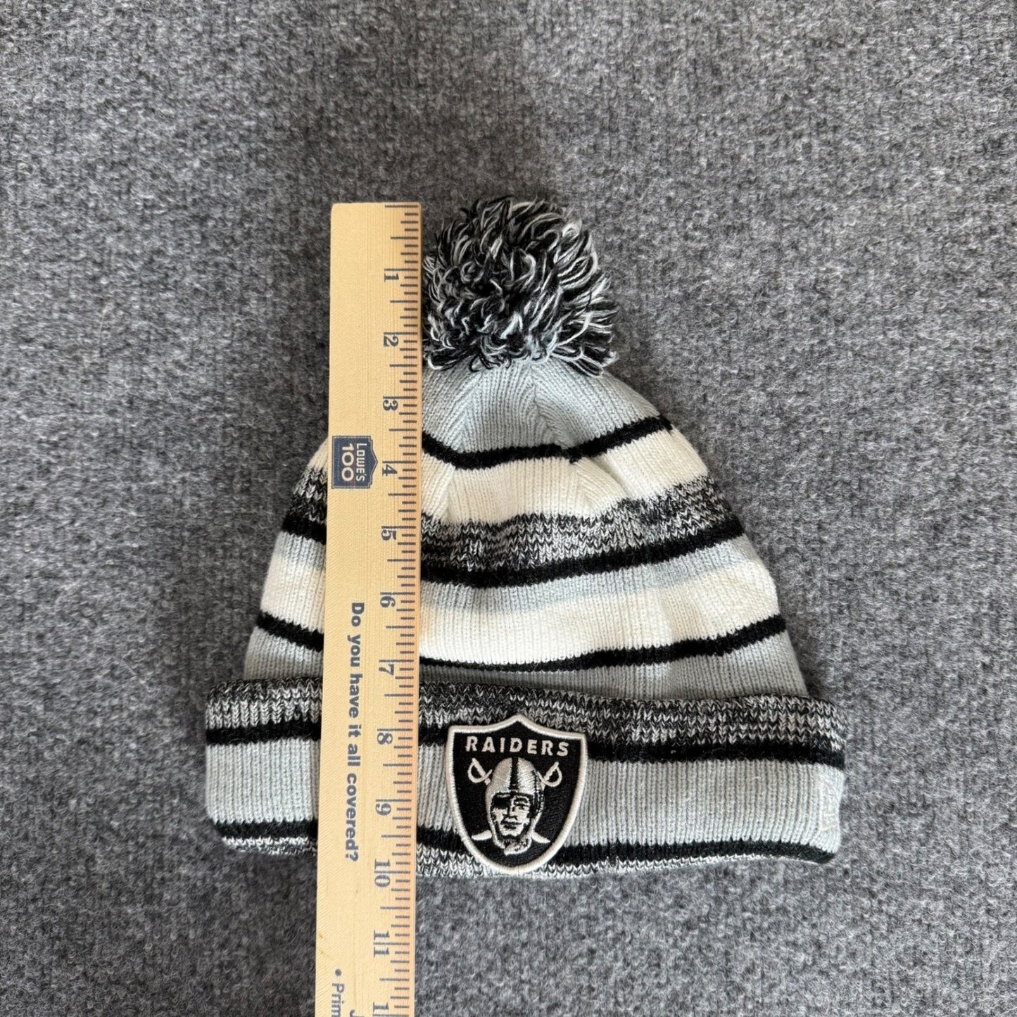 Las Vegas Raiders New Era Beanie Pom Pom Knit Hat NFL Football Striped One Size