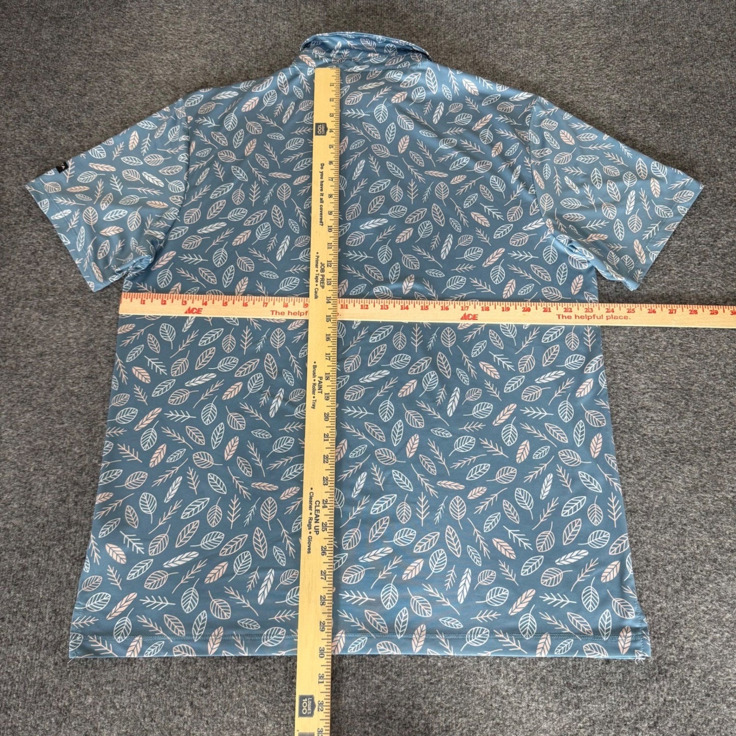 Yatta Golf Mens XL Blue Leaf Print Performance Polo Shirt Short Sleeve Stretch