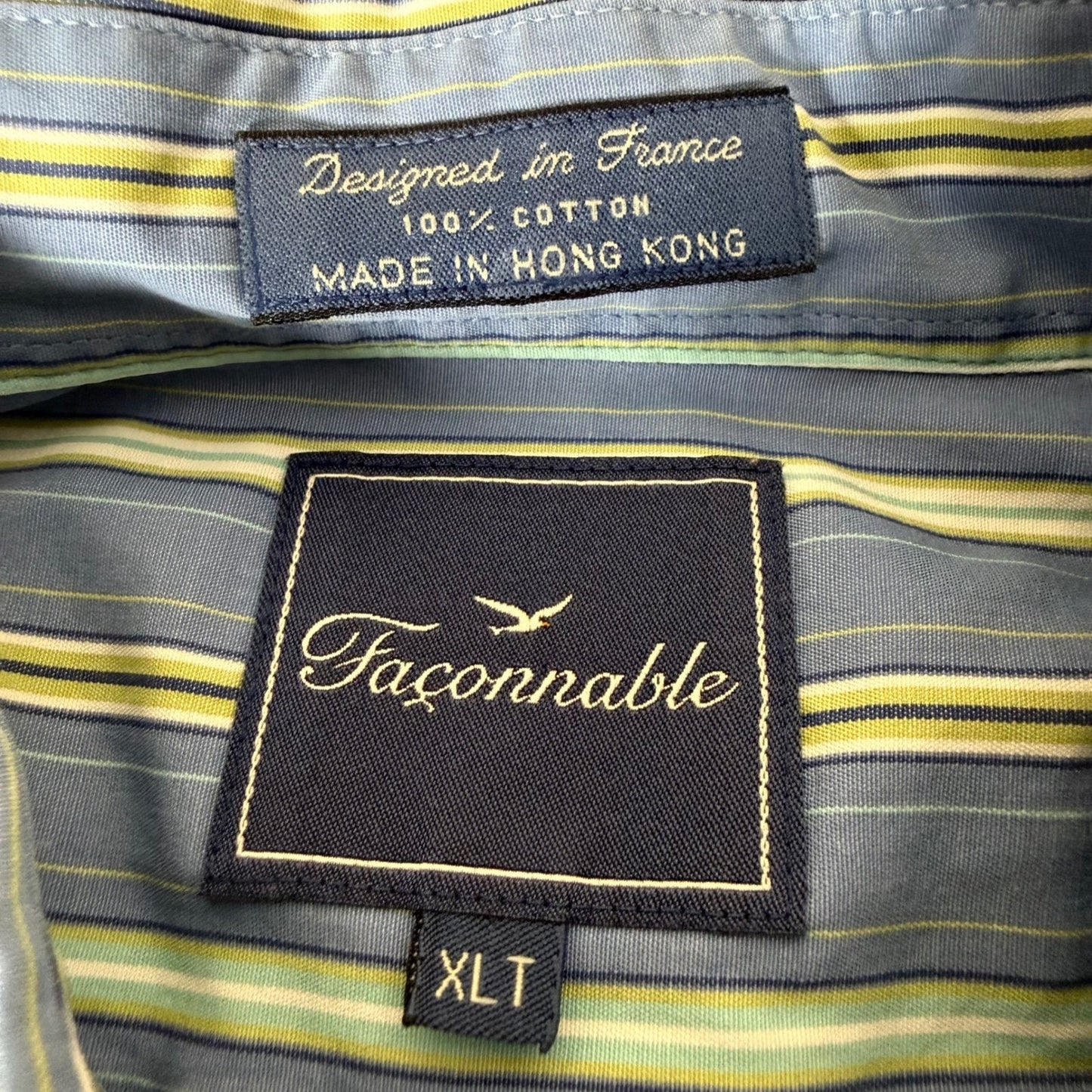 Faconnable Mens XLT Blue Striped Button Down Shirt Cotton Dress Casual Classic