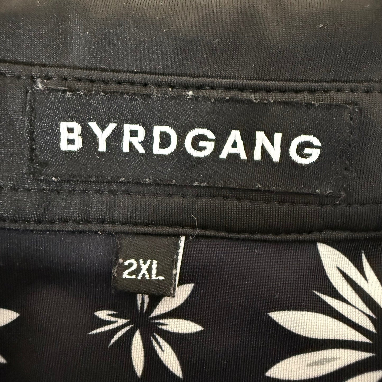 Byrdgang Mens Floral Daisy Polo Shirt 2XL Black White Short Sleeve Stretch Top