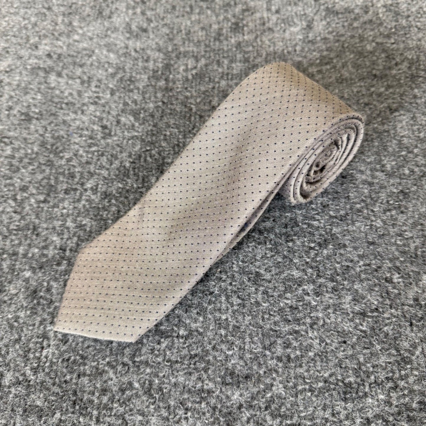 Twillory Mens Skinny Necktie Taupe Tan Navy Micro Dot Handmade Dress Tie Formal