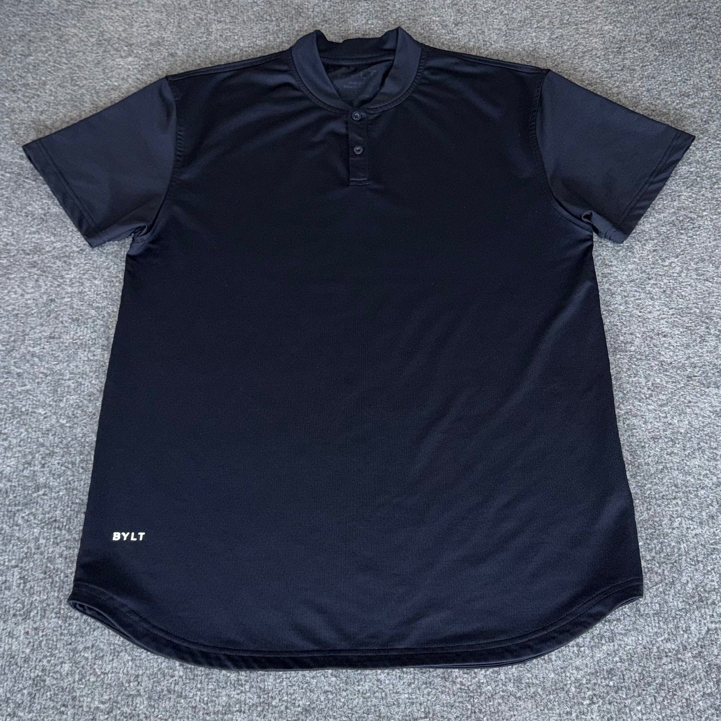 BYLT Stealth Polo Shirt Mens Large Black Band Collar Drop Cut Short Sleeve Golf