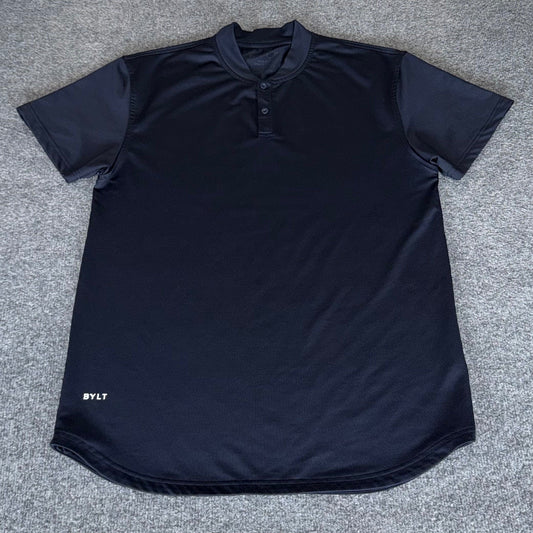 BYLT Stealth Polo Shirt Mens Large Black Band Collar Drop Cut Short Sleeve Golf