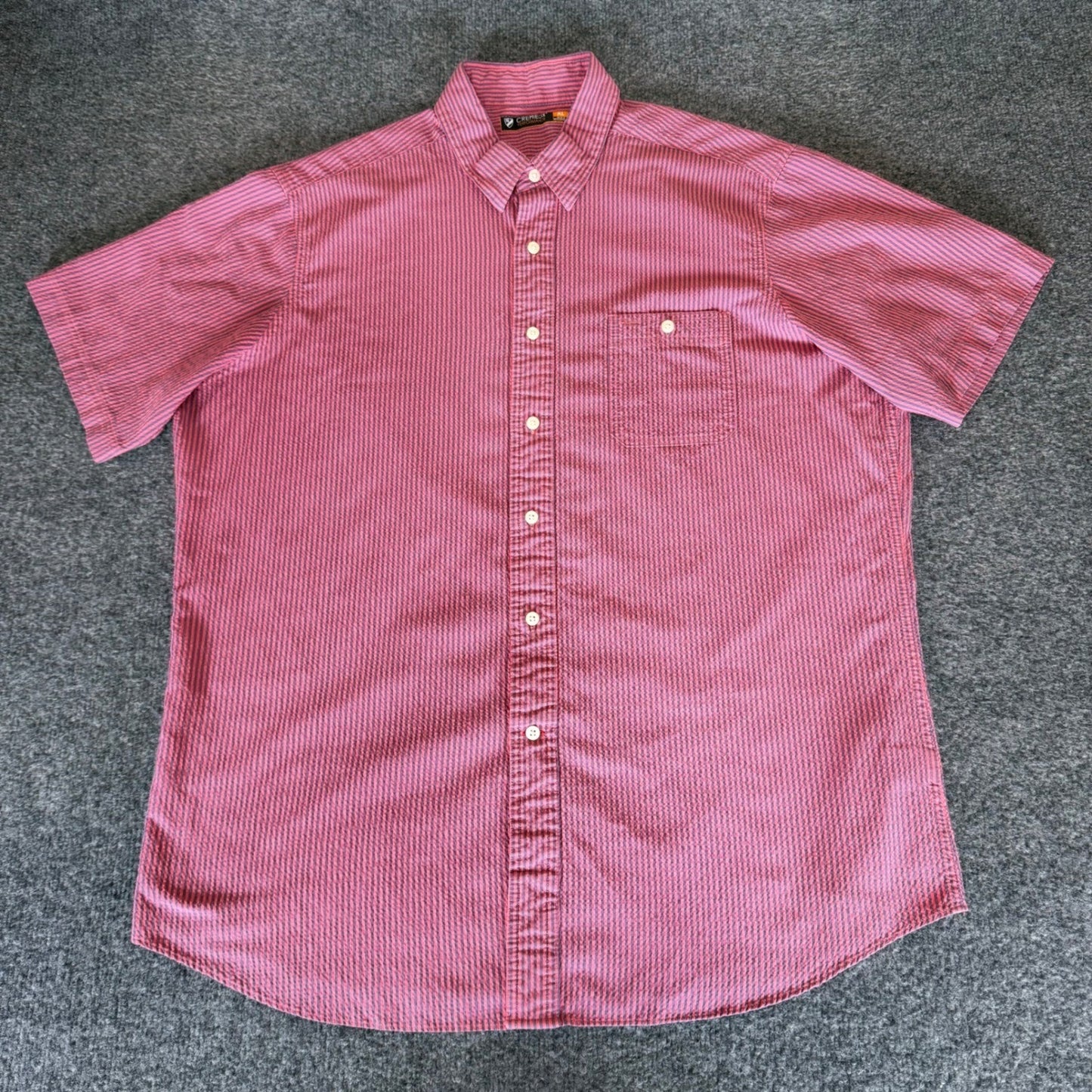 Cremieux Seersucker Shirt Mens XL Red Striped Short Sleeve Button Up Casual Top