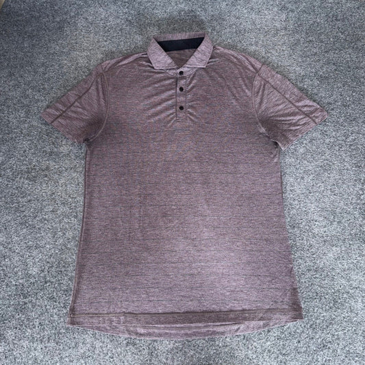 Lululemon Mens Evolution Polo Shirt Burgundy Striped Large Short Sleeve Golf