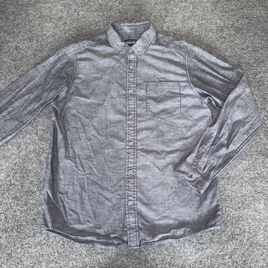 Patagonia Bluffside Shirt Men Medium Blue Organic Cotton Button Down Long Sleeve
