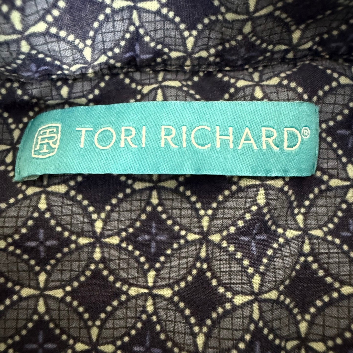 Tori Richard Mens L Blue Geometric Short Sleeve Button Up Shirt Hawaiian Resort