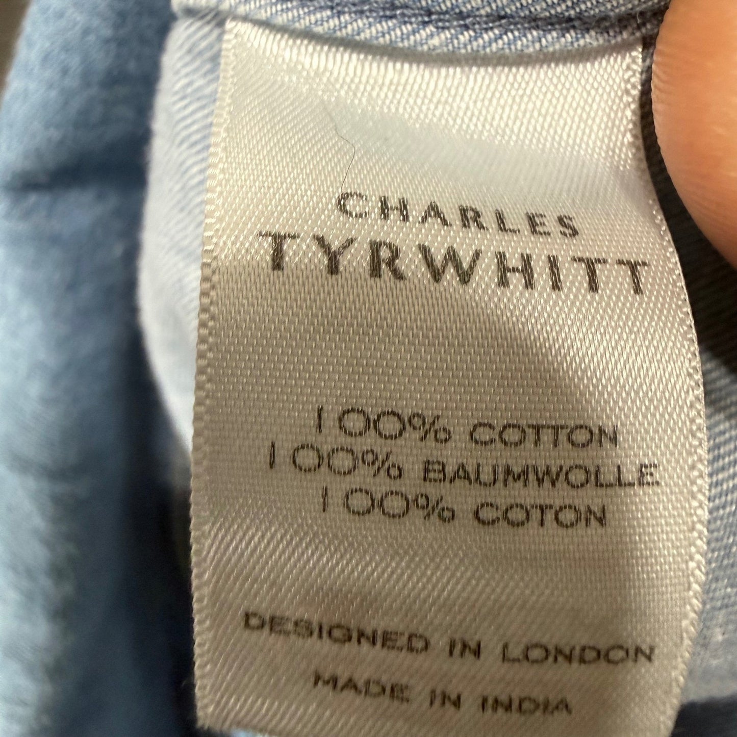Charles Tyrwhitt Mens L Slim Fit Blue Cotton Button Up Shirt Long Sleeve Casual