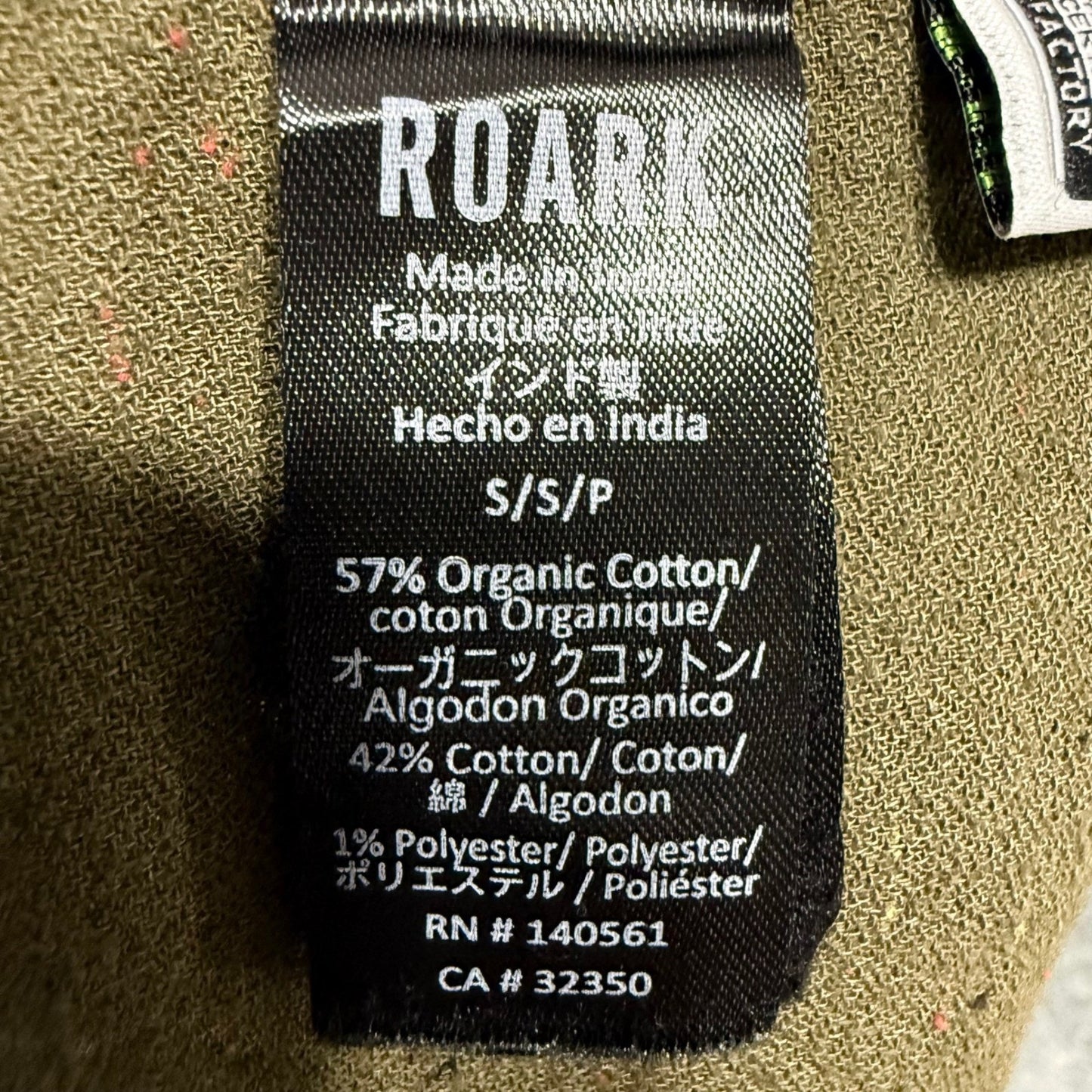 Roark Revival Mens Small Olive Green Speckled Cotton Button Up Shirt Casual