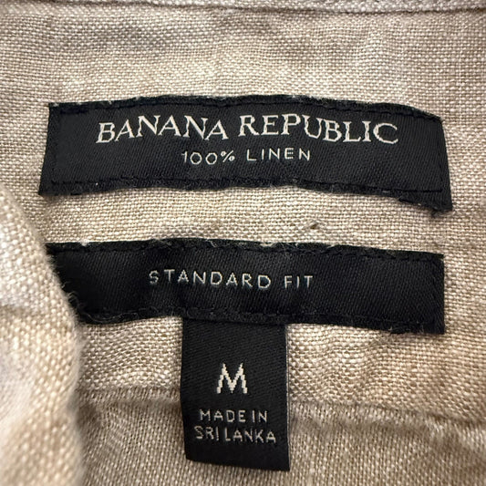 Banana Republic Shirt Mens Medium Beige 100% Linen Short Sleeve Button Up Casual