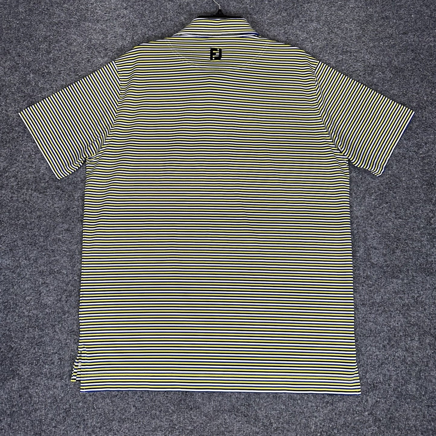 Footjoy Polo Shirt Mens Large Yellow Striped Golf Performance Short Sleeve Adult