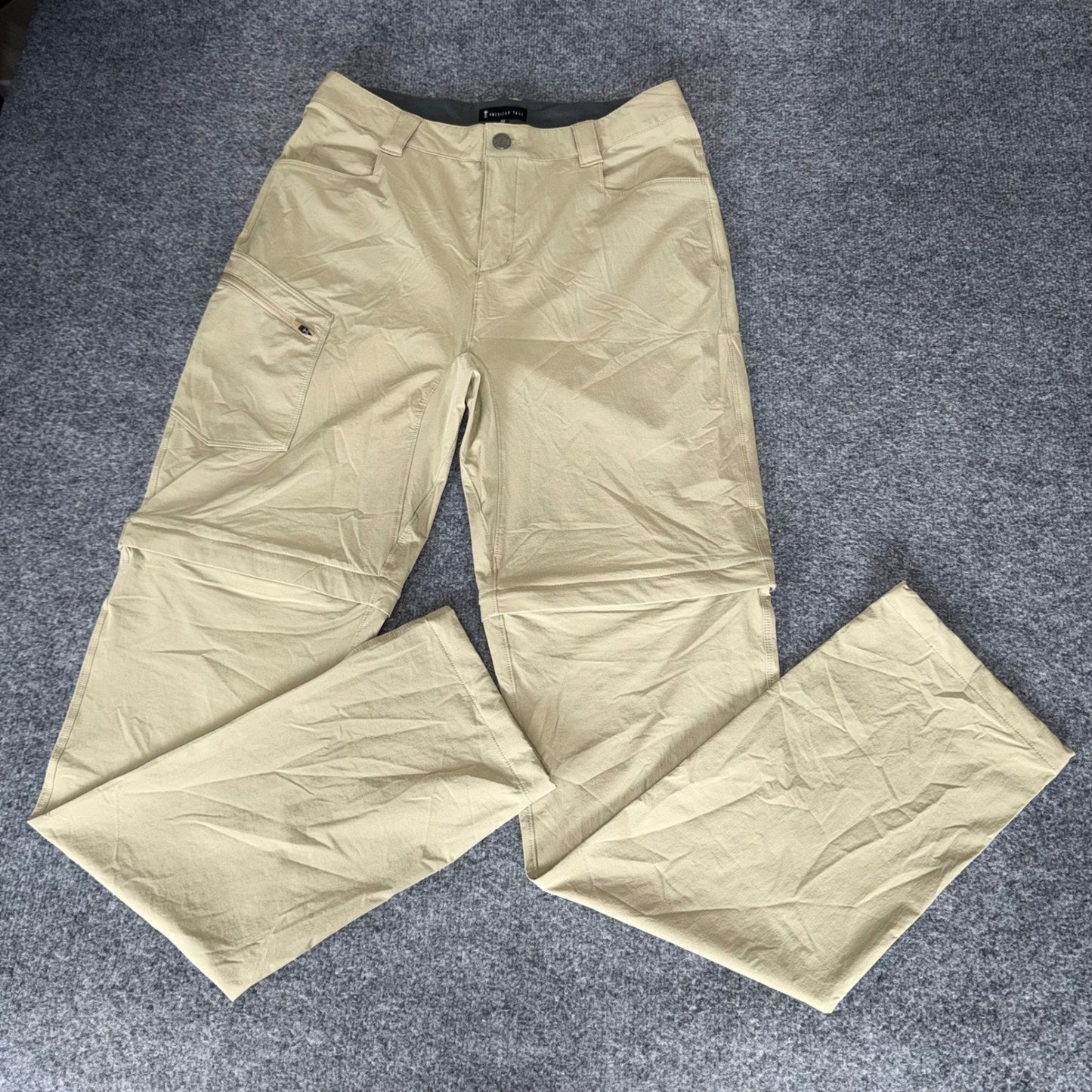 American Tall Mens 32x36 Convertible Cargo Hiking Pants Khaki Tan Outdoor Trail