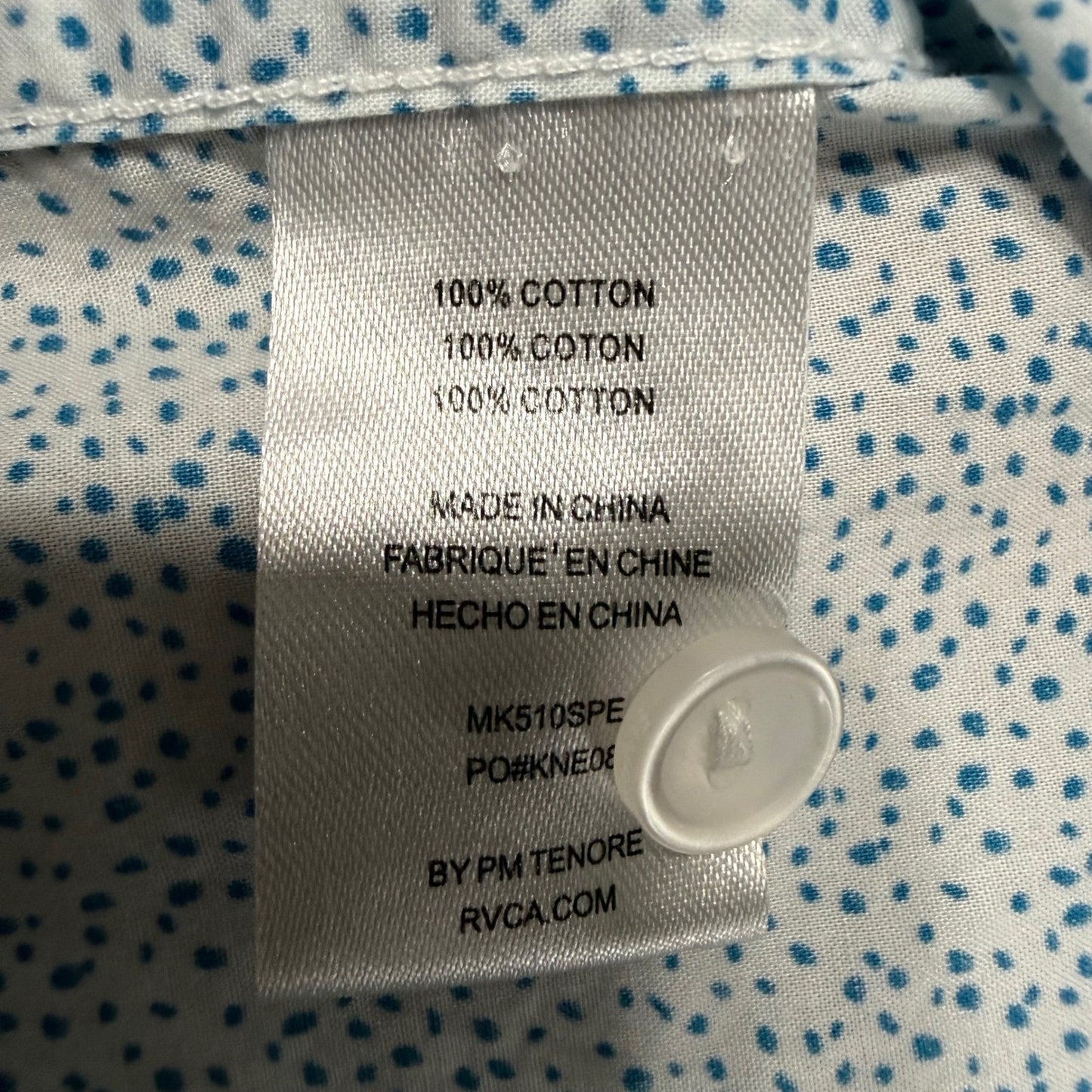 RVCA Mens Large Slim Fit Short Sleeve Button Up Shirt Blue Micro Dot Casual